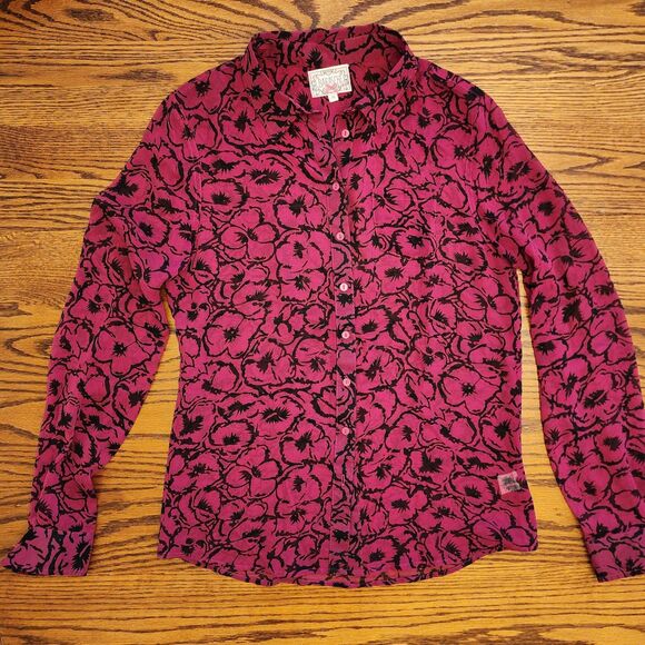 Baraschi 100% Silk Burgundy Floral Sheer Blouse M - Picture 4 of 9